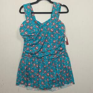 Jantzen Women's Blue Floral One Piece Swimdress Size 16W